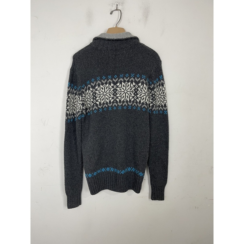 Aeropostale Women's S Fair Isle‎ Snowflake Full Zip Cardigan Sweater Grey Blue